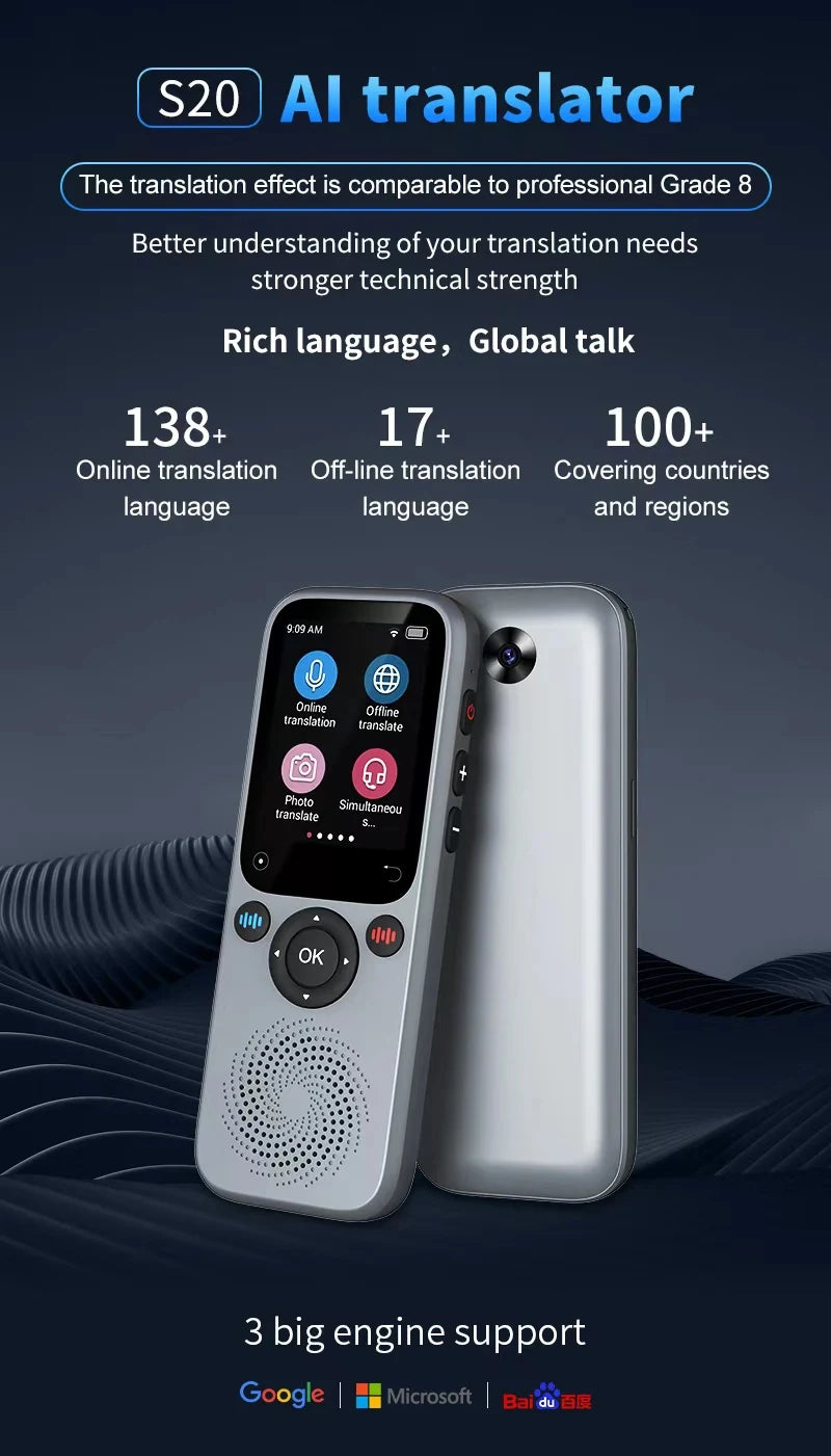 Translation Camera Device S20 Real-Time Smart AI Voice Photo Translator 138 Languages Portable Text Voice Translator