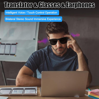 FormiPow Óculos de tradutor AI, óculos de tradução em tempo real em 144 idiomas, leitor de música e chamadas mãos-livres, óculos de sol polarizados, vida útil da bateria 5H, luz azul e proteção UV