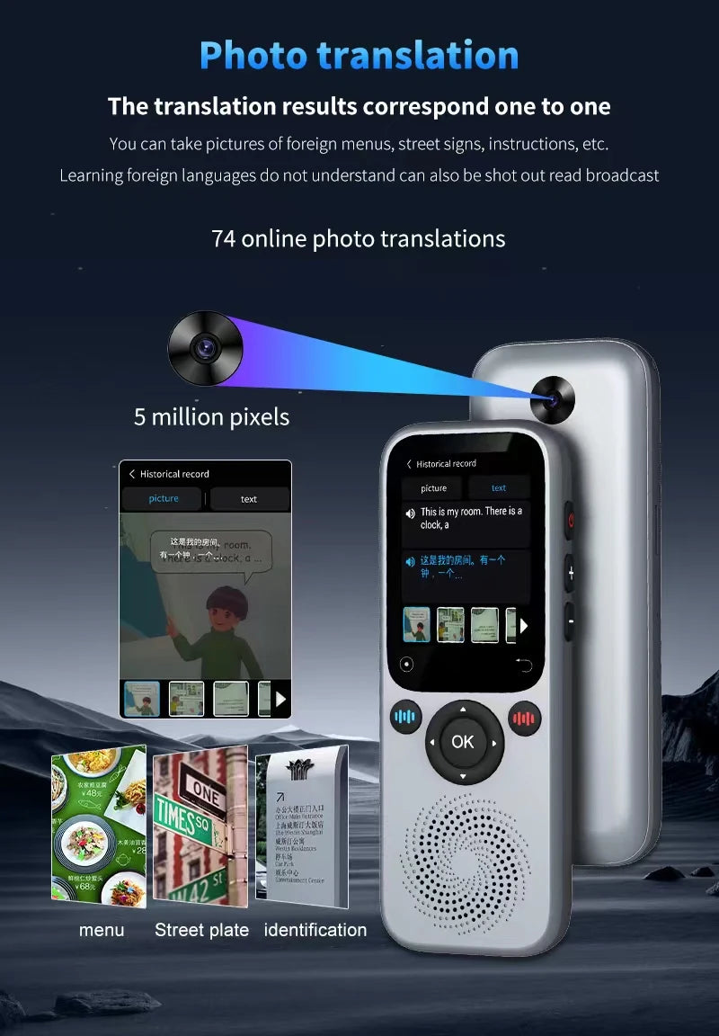 Translation Camera Device S20 Real-Time Smart AI Voice Photo Translator 138 Languages Portable Text Voice Translator