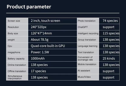 Translation Camera Device S20 Real-Time Smart AI Voice Photo Translator 138 Languages Portable Text Voice Translator